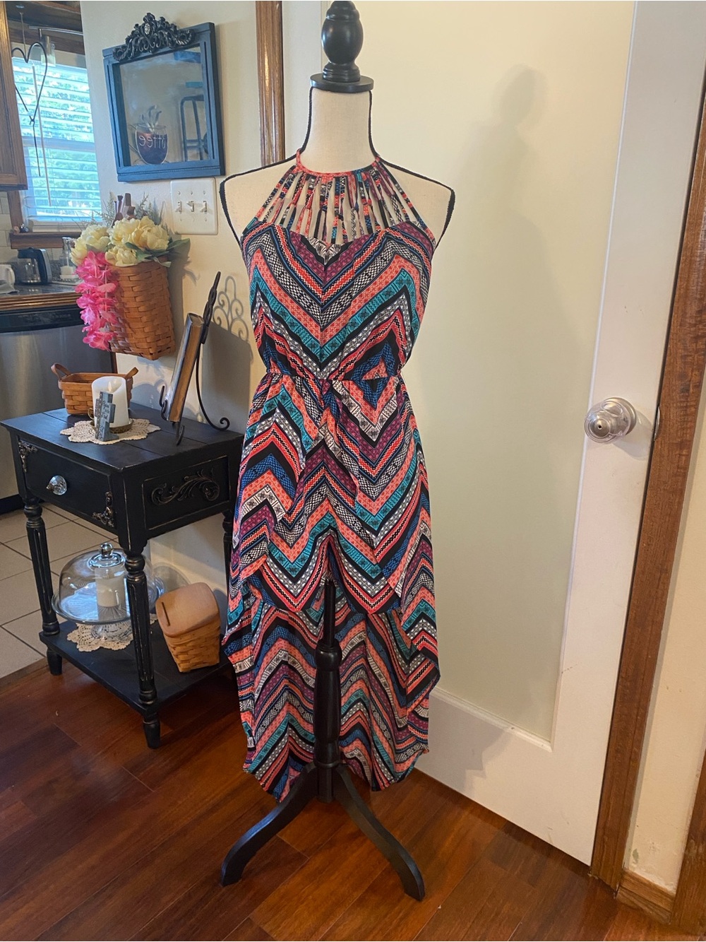 Candie's Multicolor Chevron Halter High-Low Dress/Shorts
